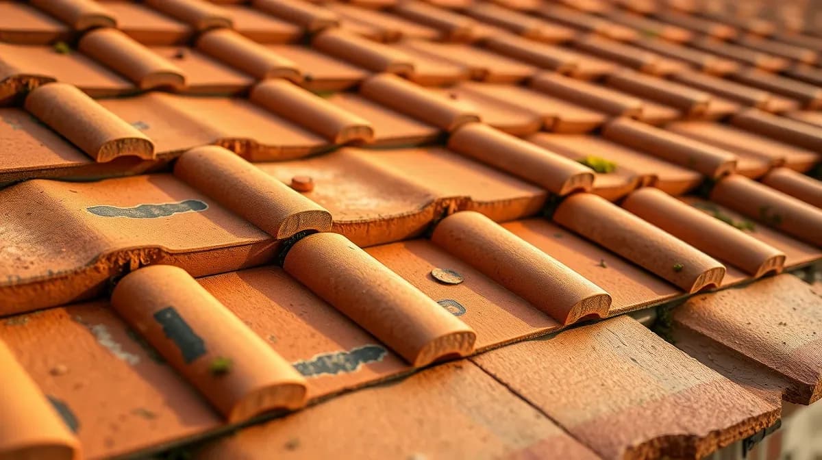 Handmade clay peg tiles in warm russet tones